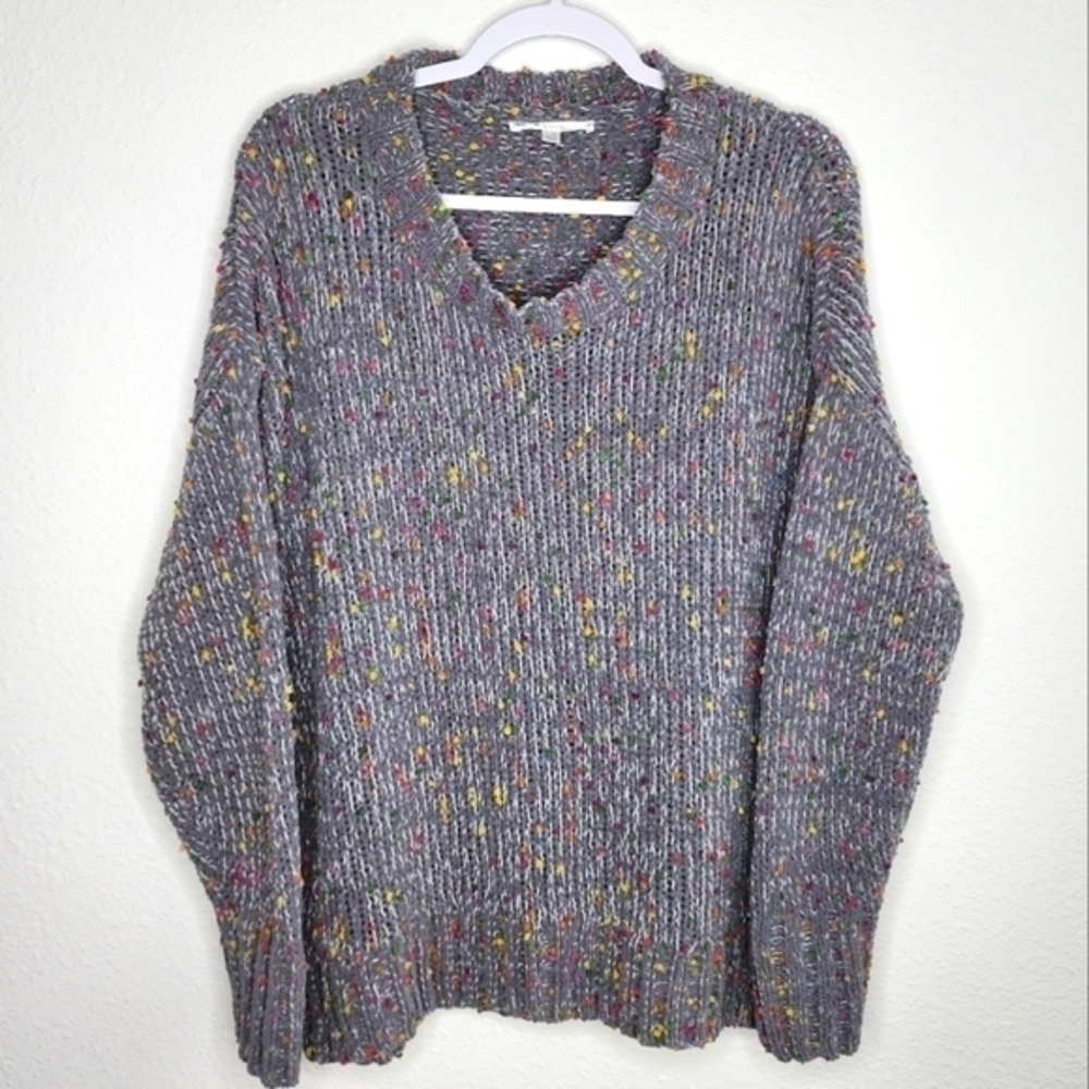 Seven7 Pom Confetti‎ Pullover Sweater Gray Multicolor Large